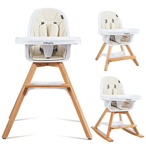 Babyjoy 3 In 1 Convertible Wooden Baby High Chair With Tray Adjustable
