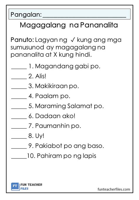 Filipino Melc Nagagamit Ang Magalang Na Pananalita Sa Angkop Na The