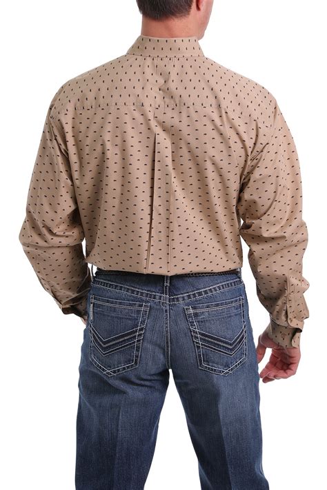 Cinch Jeans Mens Khaki Bison Print Button Down Western Shirt