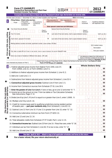 Fillable Form Ct 1040nrpy Connecticut Nonresident And Part Year