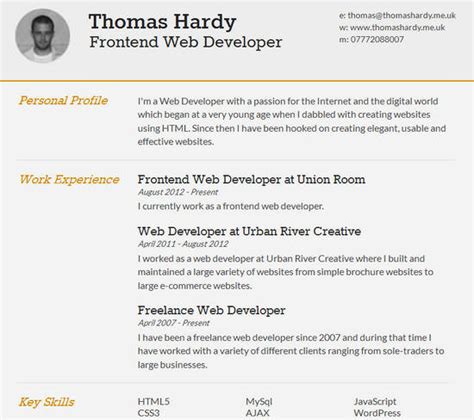 25 Free Html Resume Templates For Your Successful Online Job