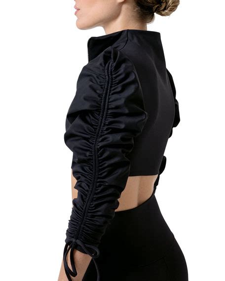 Port De Bras Stelle Ruched Sleeve Zip Front Crop Top Neiman Marcus