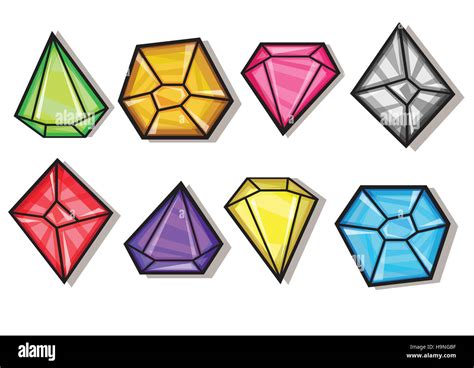 Cartoon Vector Gems And Diamonds Icons Set In Different Colors On The