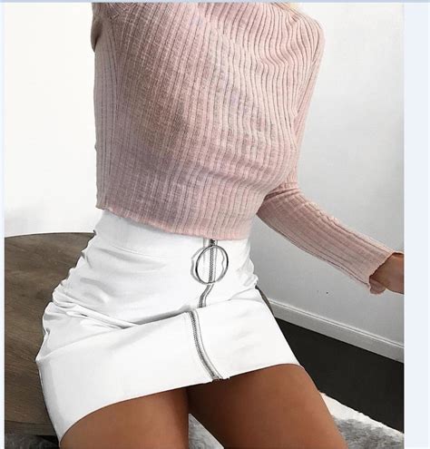 2018 New Fashion Skirt Women White Pu Leather Pencil High Waist Mini Short Skirt Sexy Zipper