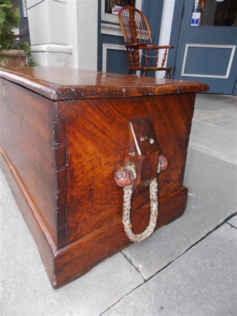 English Camphor Wood Sea Captains Chest With Braided Beckets Circa
