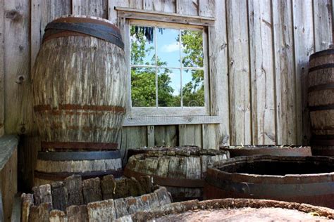 Pioneer Beautiful Day Window Reflection Stock Photo Image Of Barrels