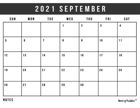 Free Printable Sept 2021 Calendar