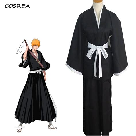 Anime Bleach Kurosaki Ichigo Cosplay Costume Shinigami Death Kimono