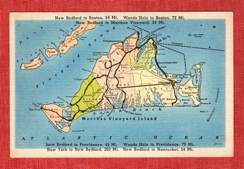 Vintage Postcard Showing Map Of Martha S Vineyard Marthas Vineyard