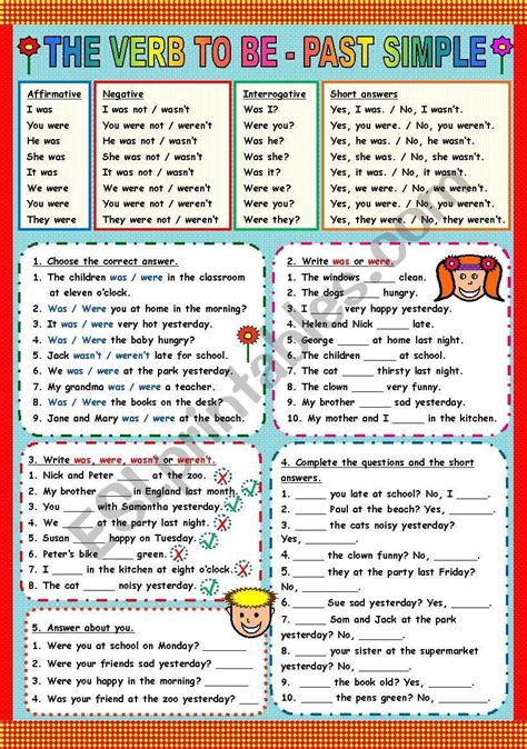 Form And Exercises To Practise The Past Simple Of The Verb Verb To Be Past Simple Past Tense