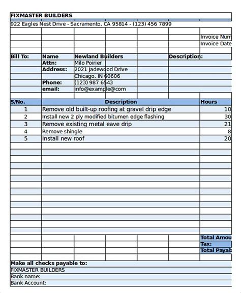 plan roofing invoice templates