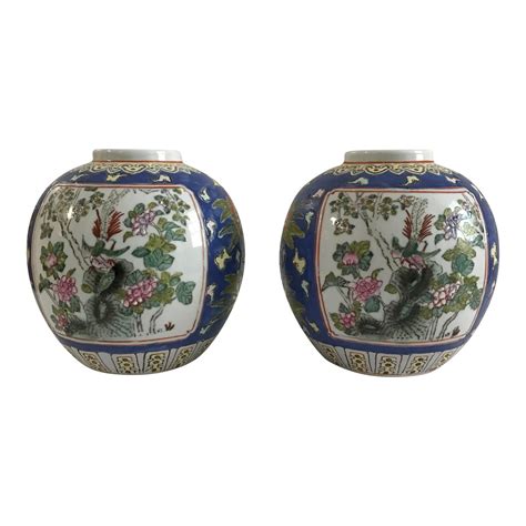 Vintage Chinoiserie Blue Floral Vases A Pair Chairish