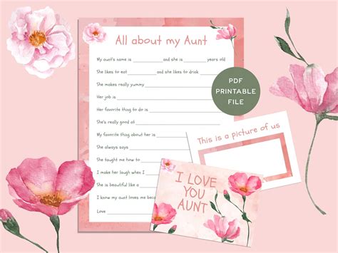 All About My Aunt Printable Mothers Day T From Kids Personalized