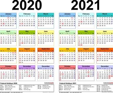 2020 2021 Two Year Calendar Free Printable Pdf Templates School