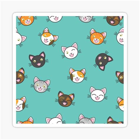 Cute Smiley Cat Face Pattern Sticker For Sale By Pastel Patterns