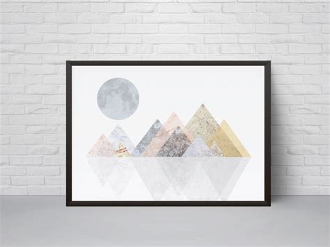 Geometric Mountain Wall Art Print Printable Art Mid Century Etsy
