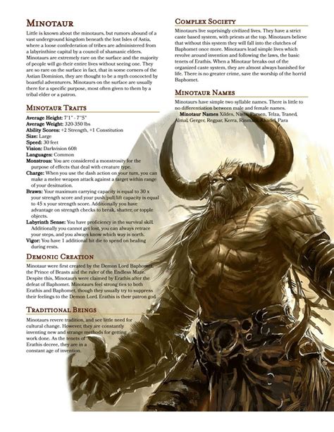 Minotaur Dnd 5e Homebrew Dungeons And Dragons Homebrew Dungeons And