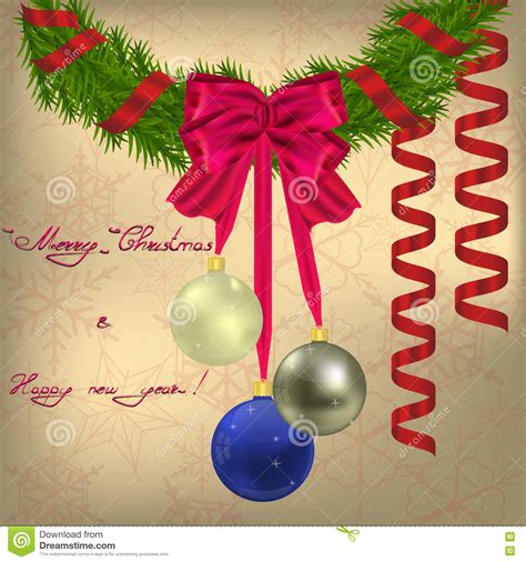 Christmas And New Year Greeting Card With Christmas Wreath Stock Vector