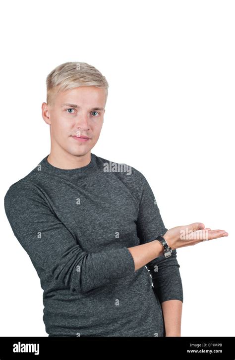 Young Handsome Guy Holding Something Stock Photo Alamy