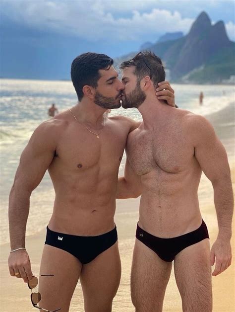 Men Shirtless Underwear Beach Kissing Underwear LGBT Hot