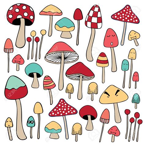 Mixed Colorful Mushroom Doodle Hand Drawn Illustration Illustration