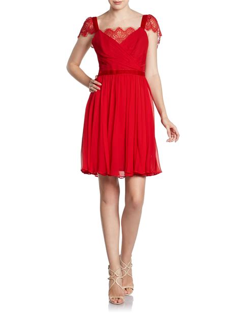 Notte By Marchesa Lace Cap Sleeve Cocktail Dress In Red Lyst