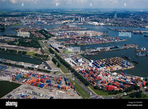 Holland, Zuid Holland, Rotterdam, Harbour, Aerial of Container port