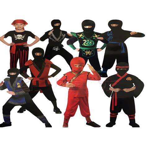 Children Super Handsome Boy Kids Black Red Green Warrior Ninja Costumes