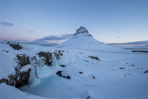 Landscapes Of The Famous Church Mountain Kirkjufell In Winter In