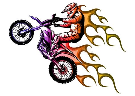 Motorcycle With Fire And Flames Vector Illustration Stock Vector