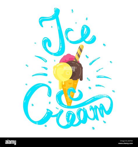 Vector Hand Drawn Calligraphy Lettering Phrase Ice Cream With Flat