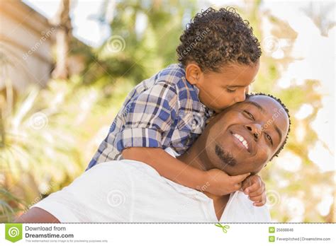 Mixed Race Father And Son Playing Piggyback Stock Photo Image Of Love