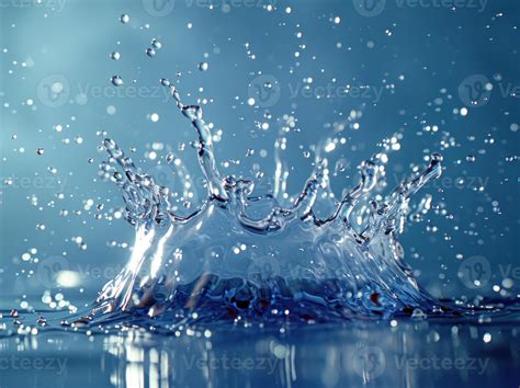 Ai Generated Dynamic Water Splash On A Vibrant Blue Backdrop Clean