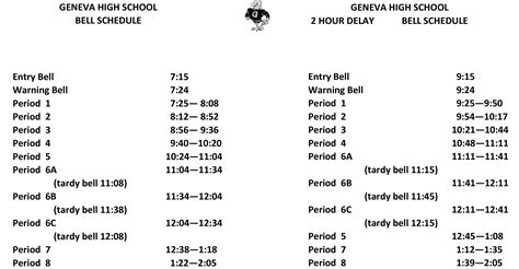 Bell Schedule Geneva High School