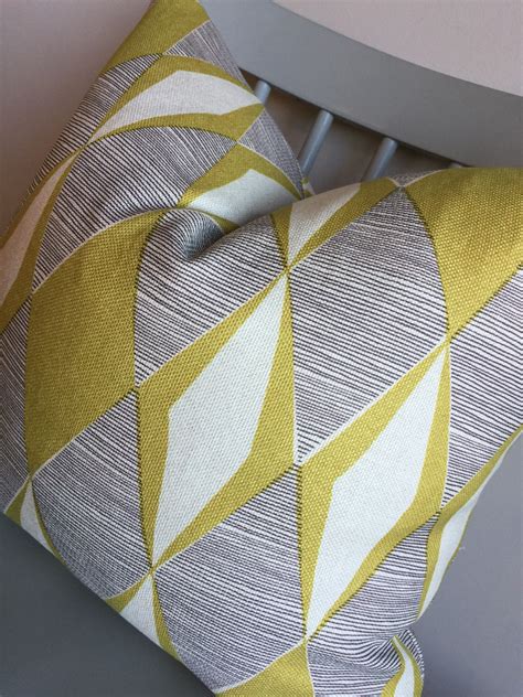Designer Fabric Mid Century Modern Pillow Cover Citron Gray Yellow