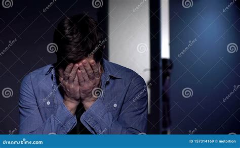 Sad Male Deeply Crying in Room, Female Kid Watching Deplorable Father