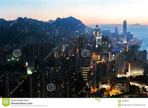 Hong Kong Cityscape At Sunset Stock Photo Image Of Buildings High