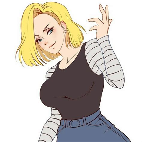 android 18 dragon ball tagme 1girl blonde hair blue eyes blush simple background solo
