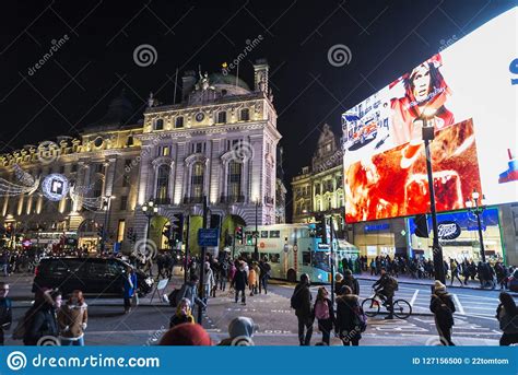 Piccadilly Circus At Night In London England United Kingdom Editorial