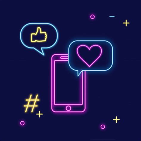 Instant digital download — full icon set is ready for download. Neon sign of social media app for chatting | Premium Vector