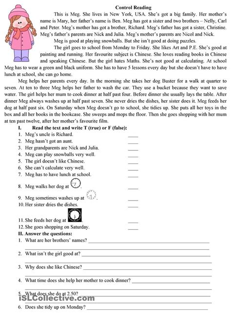 Reading Comprehension Worksheets Grade 7 Reading Comprehension