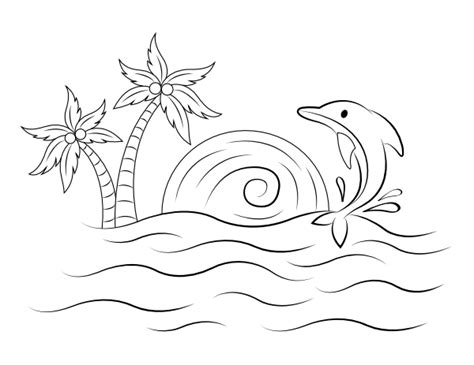 Dolphins Jumping In The Sunset Coloring Pages