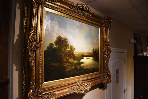 Very Large 19th Century Landscape Oil Painting In Ornate