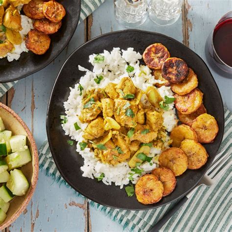 recipe caribbean chicken curry with roasted plantain and coconut rice blue apron