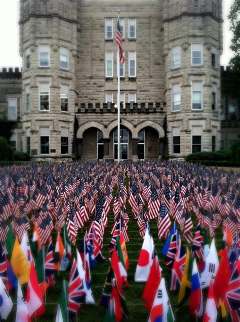 Flags At Old Main Entrance Eastern Illinois University Eiu