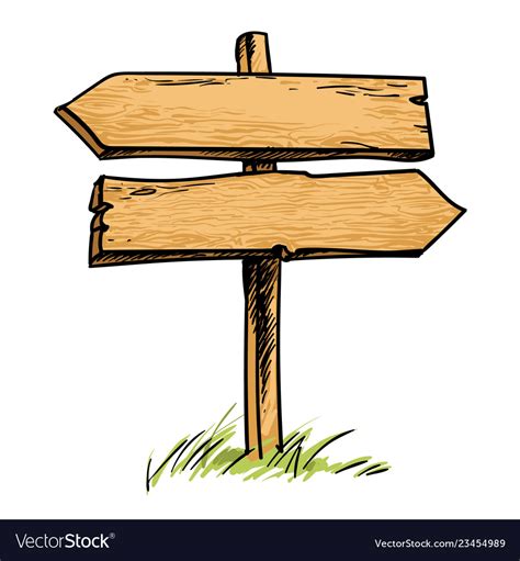 Old Wooden Double Direction Sign Sketch Style Vector Image