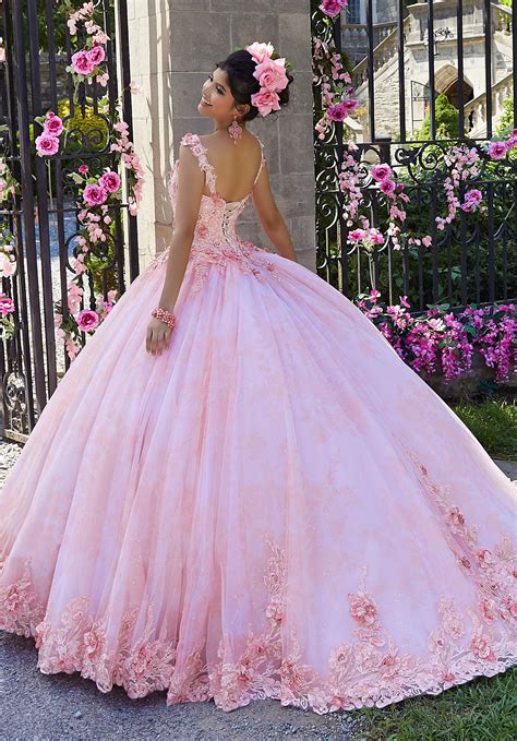 Crystal Beaded Floral AppliquÉ QuinceaÑera Dress By Morilee 34022 Quinceanera Dresses Pink 15