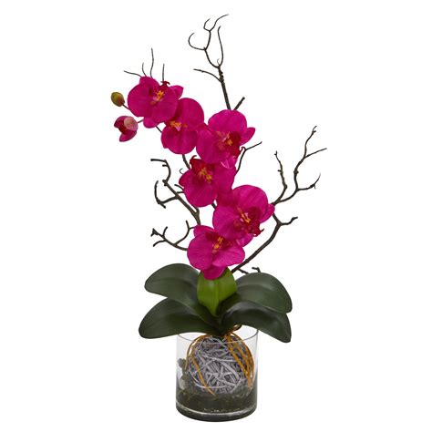 Artificial 24 Phalaenopsis Orchid Flowers On Ball Arrangement In Glass Vase Ebay