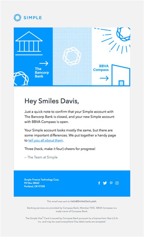 Create free email templates & stunning newsletter templates customized to fit your brand. Your Simple account with The Bancorp Bank is closed ...