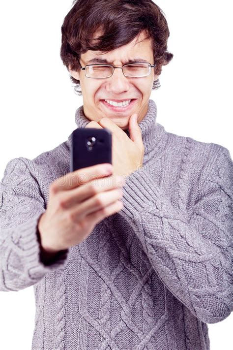Confused Guy Shooting On Smartphone Stock Photo Image Of Jacket